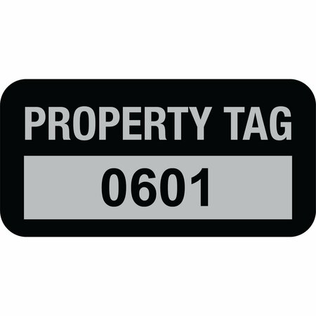 LUSTRE-CAL Property ID Label PROPERTY TAG5 Alum Black 1.50in x 0.75in  Serialized 0601-0700, 100PK 253769Ma1K0601